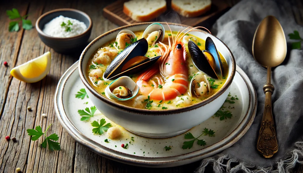 طريقة عمل شوربة السي فود باللبن والدقيق