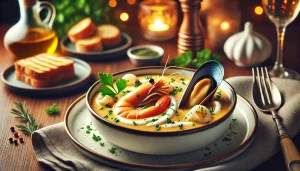 شوربة فواكه البحر بالكريمة