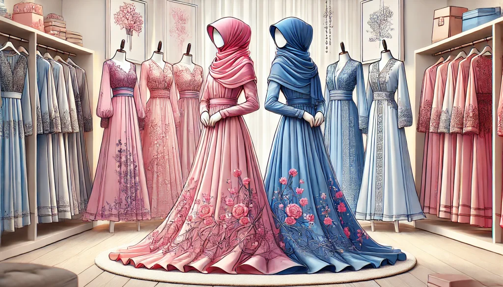 دريسات باللون الزهريو فساتين باللون الازرق للمحجبات