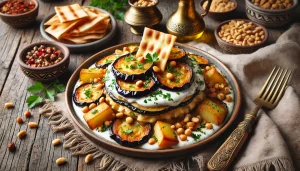 فتة باذنجان وبطاطس