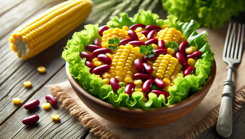 سلطة الذرة والفاصوليا الحمراء والخس