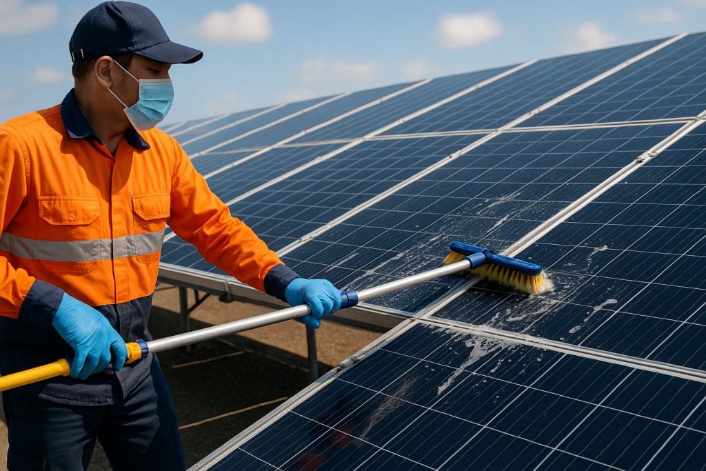 كيف يتم تنظيف ألواح الطاقة الشمسية